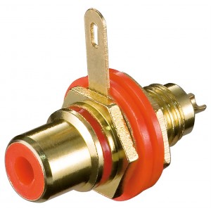 Prise femelle Cinch pour un montage sur bo&icirc;tier avec isolation et raccord &agrave; souder