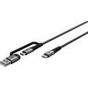 2en1 C&acirc;ble Textile USB, Gris Sid&eacute;ral/Argent, 2 m
