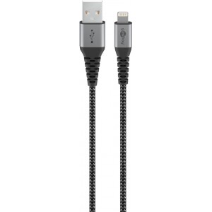 C&acirc;ble Textile Lightning vers USB-A avec Connecteurs M&eacute;talliques, 1 m